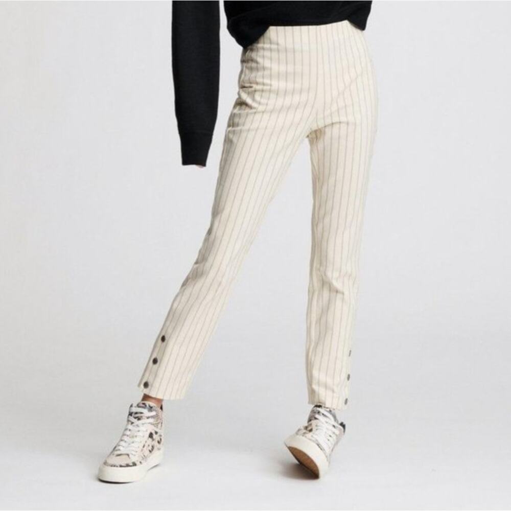Rag & Bone Simone Pants Womens 2 Cream Pinstripe Ankle Slim Tapered Button Hem